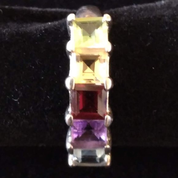 RAINBOW SEMI PRECIOUS 925 SILVER RING WITH HEART MOUNTING DETAIL - Picture 5 of 9